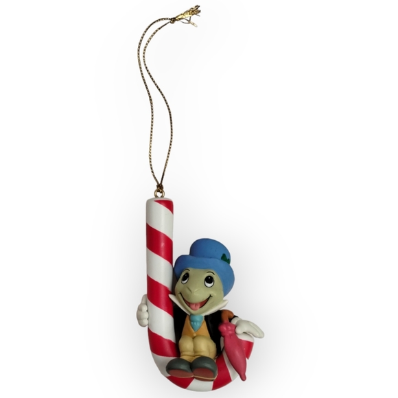 Vintage Grolier Disney Jiminy Cricket -On Candy Cane- Holiday Tree Ornament - Picture 1 of 2